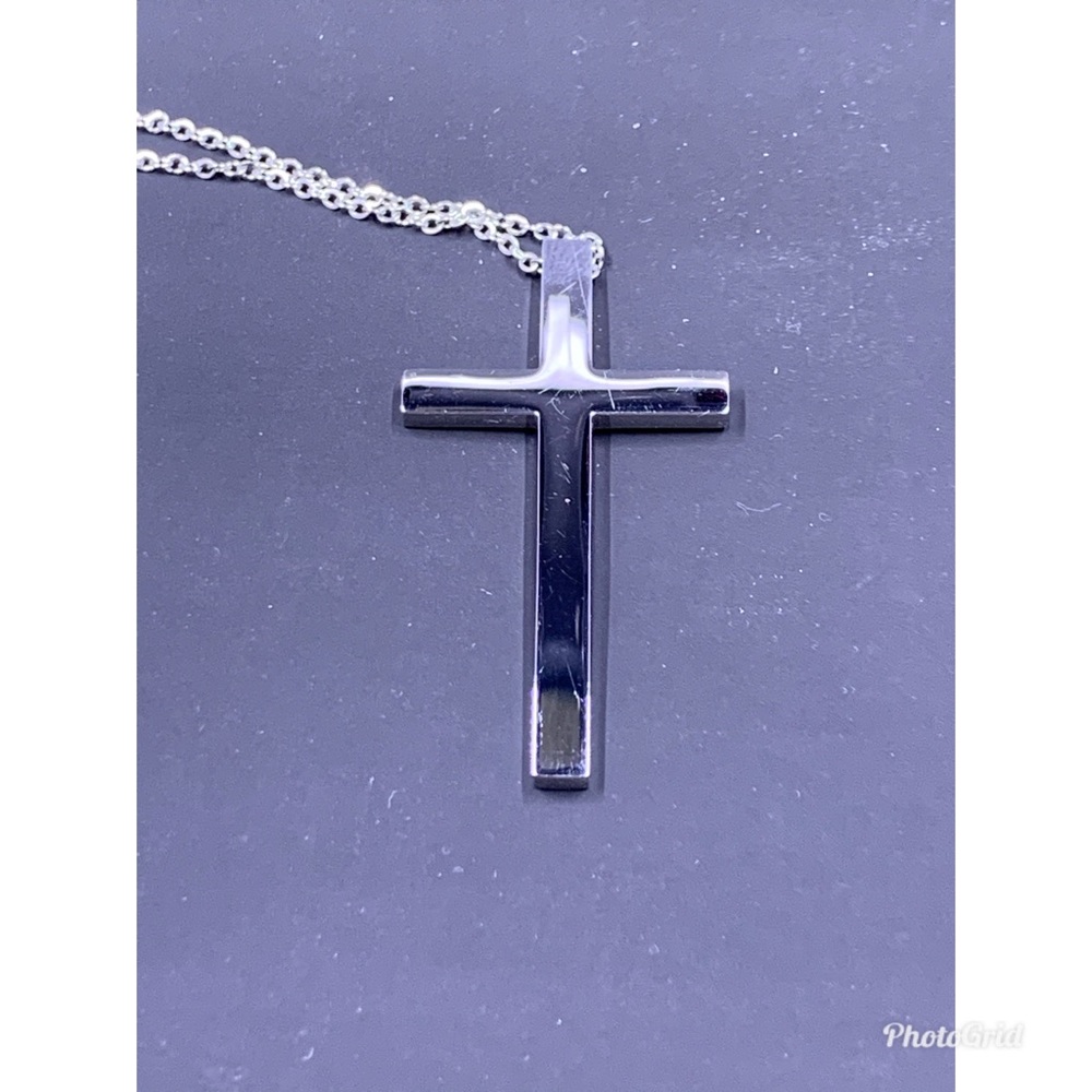 Stainless Steel Cross Pendant Necklace for Men - Picture 6 of 8